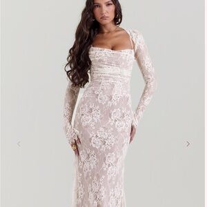 House of CB Cream Lace Long Sleeve Maxi Dress
